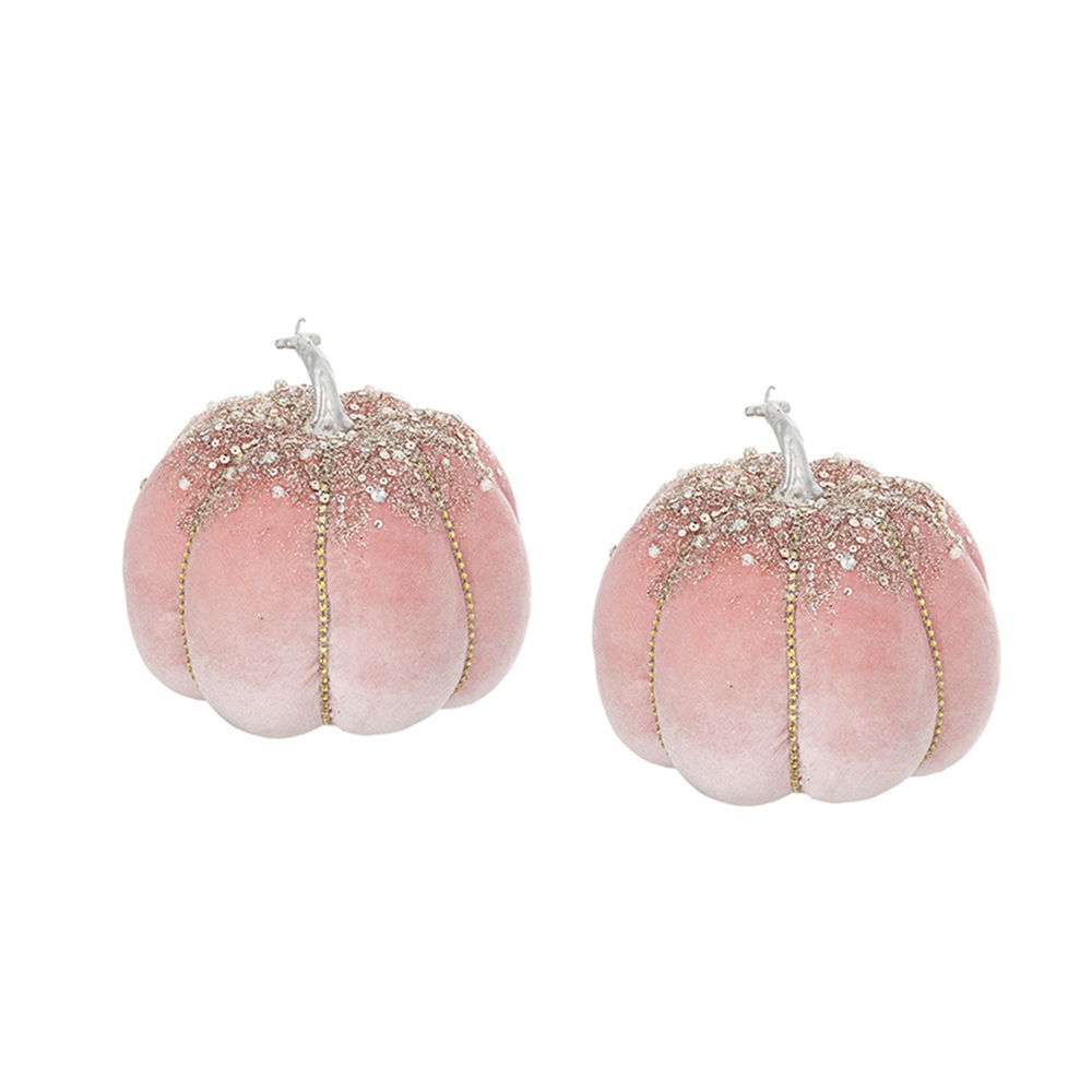 Pumpkin Ornament (Set of 2) Home Decor For Holiday Harvest Festival Fall Festival & Thanksgiving - Pink