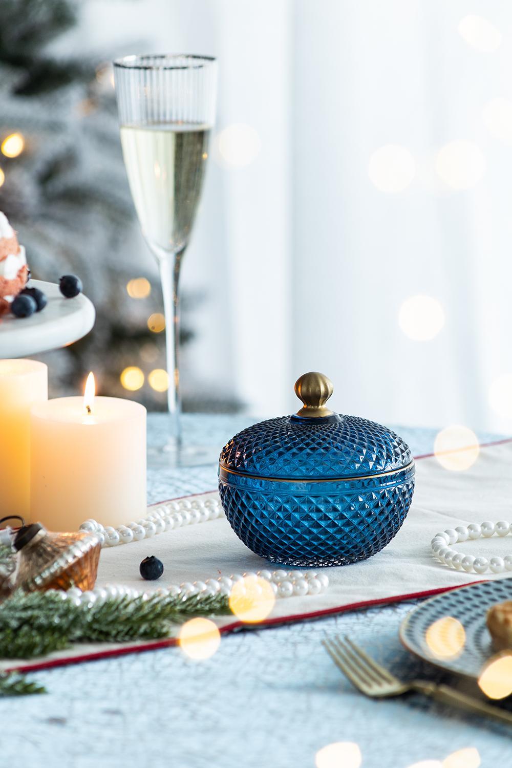 Candy Jar With Lid, Christmas Candy Jar Containers (Set of 2) - Gold / Blue