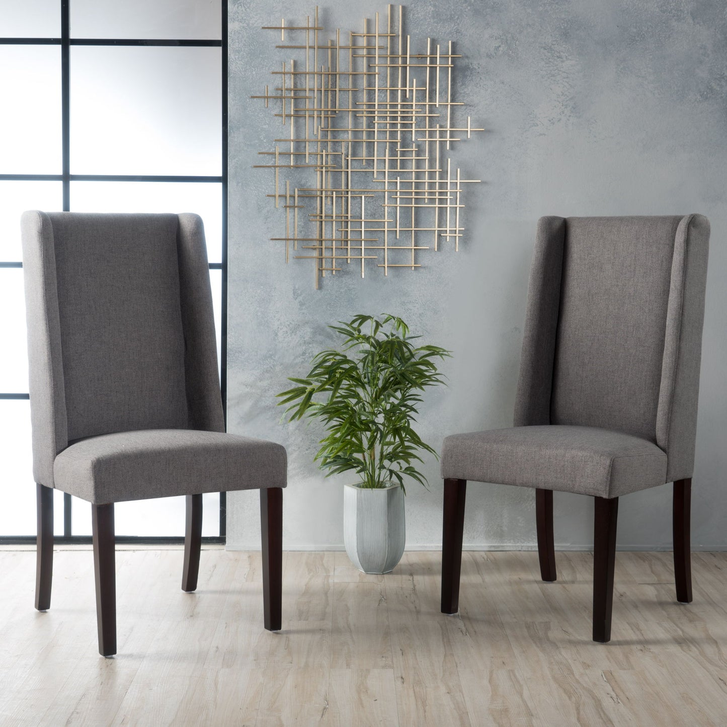 High Back Dining Chair With Wingback Design (Set of 2)