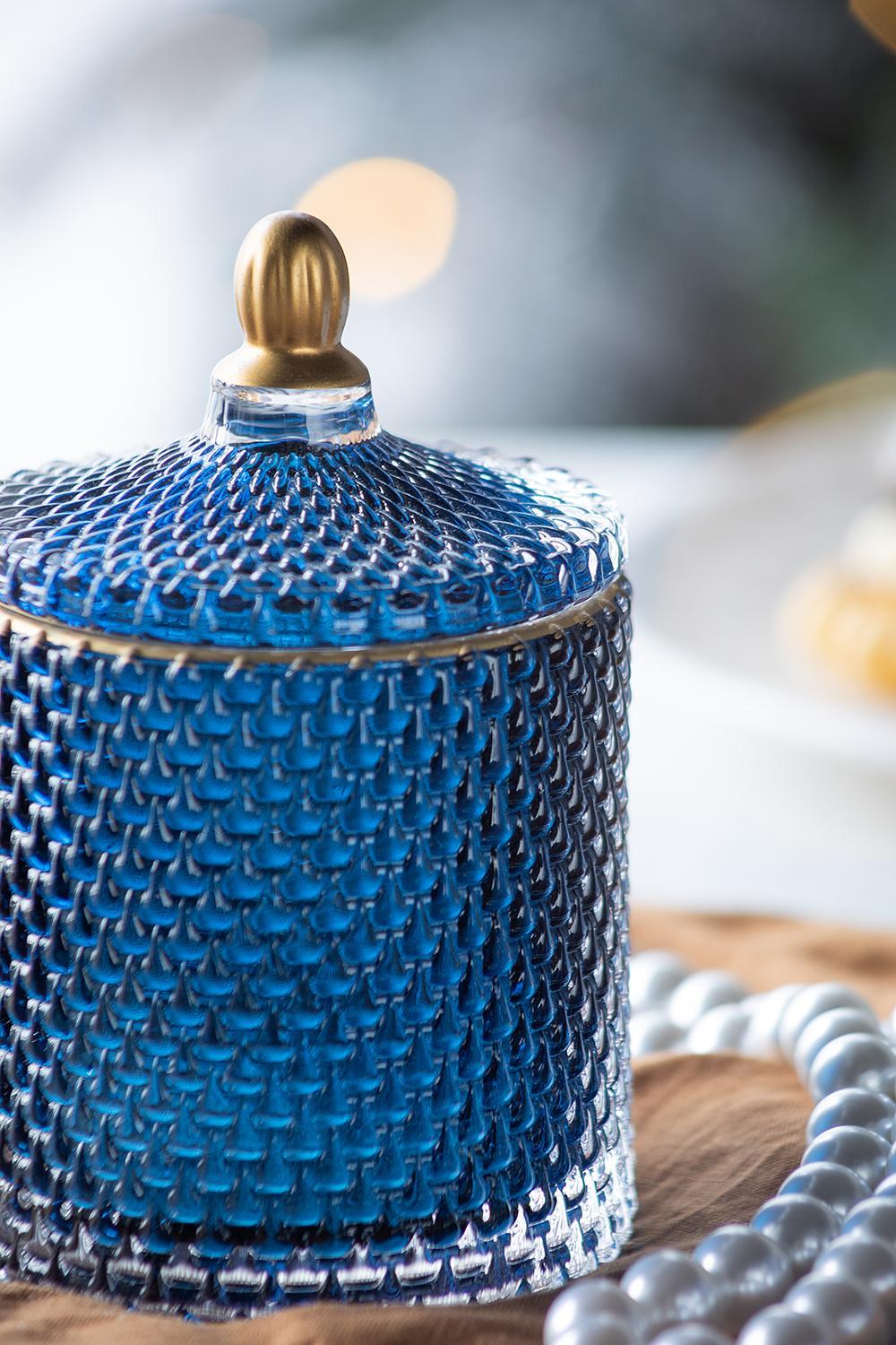 Glass Candy Jar With Lid, Christmas Candy Jar Containers (Set of 2) - Gold / Blue