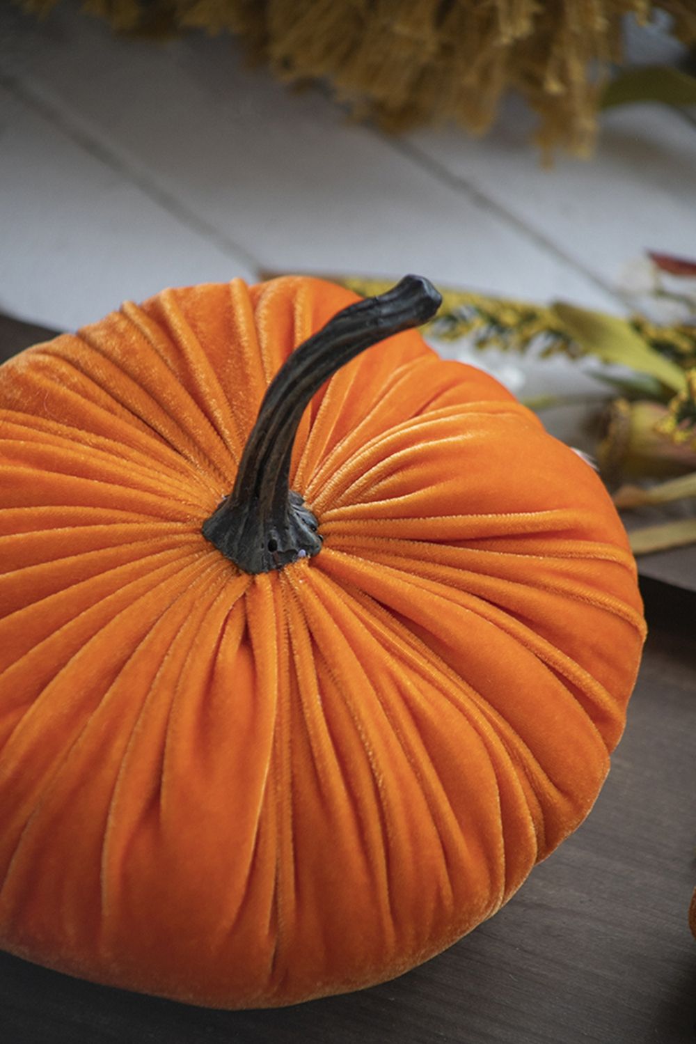 Velvet Weighted Pumpkin Ornament Decor For Holiday Harvest Festival Fall Festival & Thanksgiving (Set of 2) - Orange