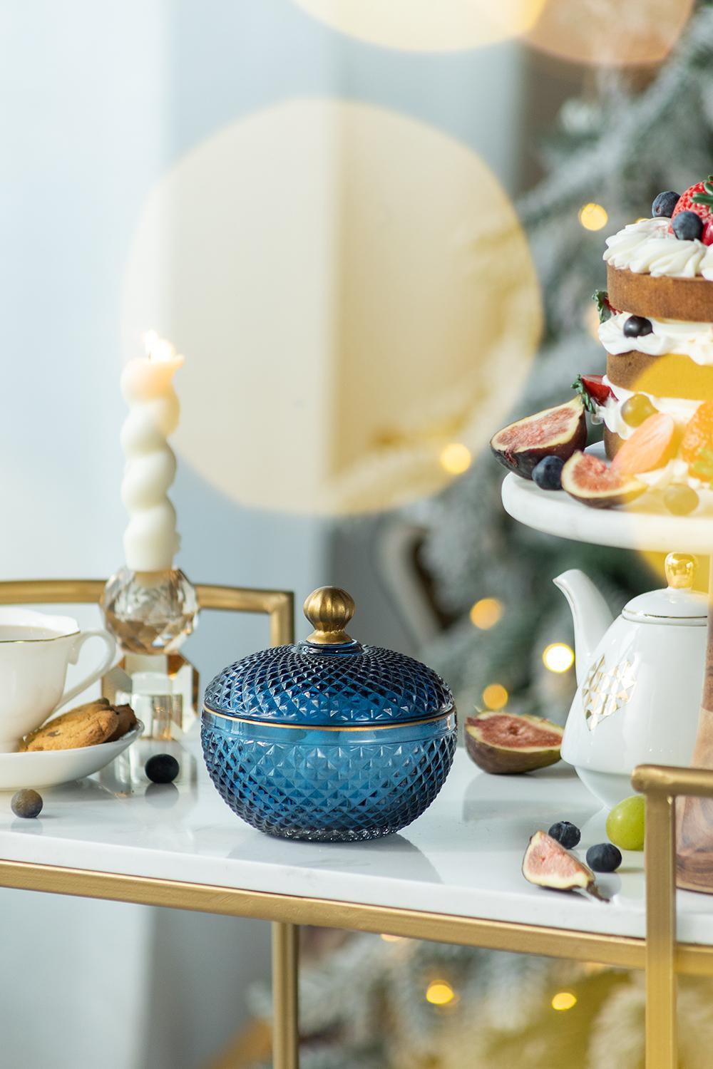 Candy Jar With Lid, Christmas Candy Jar Containers (Set of 2) - Gold / Blue