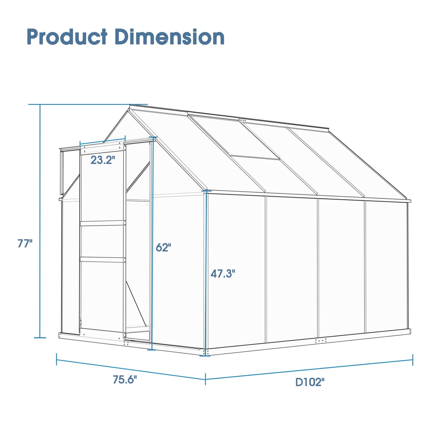 Walk-In Polycarbonate Greenhouse & Roof Vent, Sliding Doors, Aluminum Hobby Hot House For Outdoor