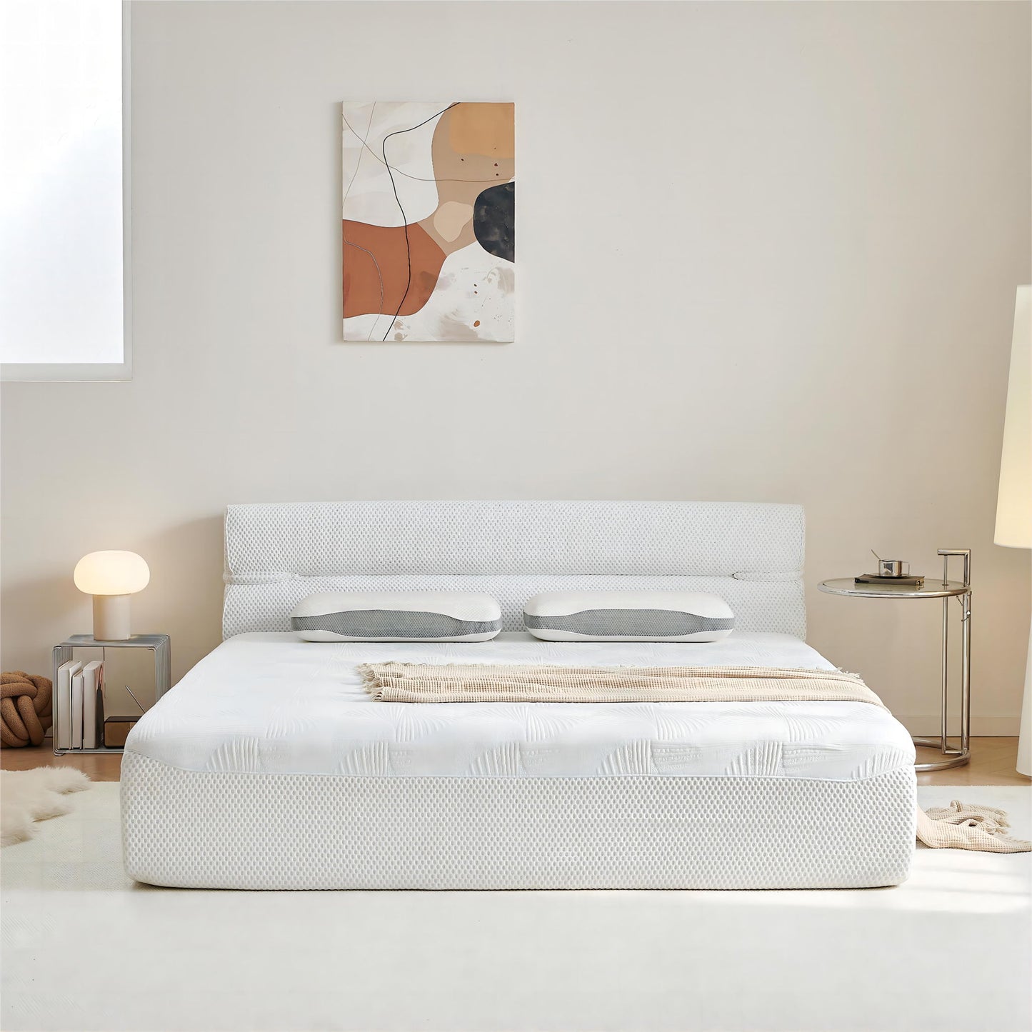 Full Mattress & Bed Frame With Cool, Innovative All In One, Pressure Relief, Motion Isolation - White