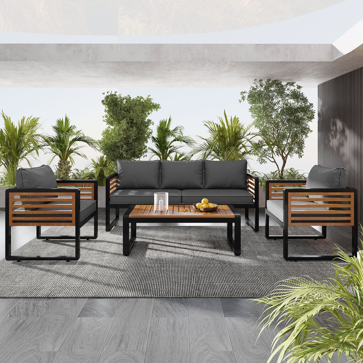 Large Size 4 Pieces Outdoor Furniture Sofa For 5 Person Conversation Set