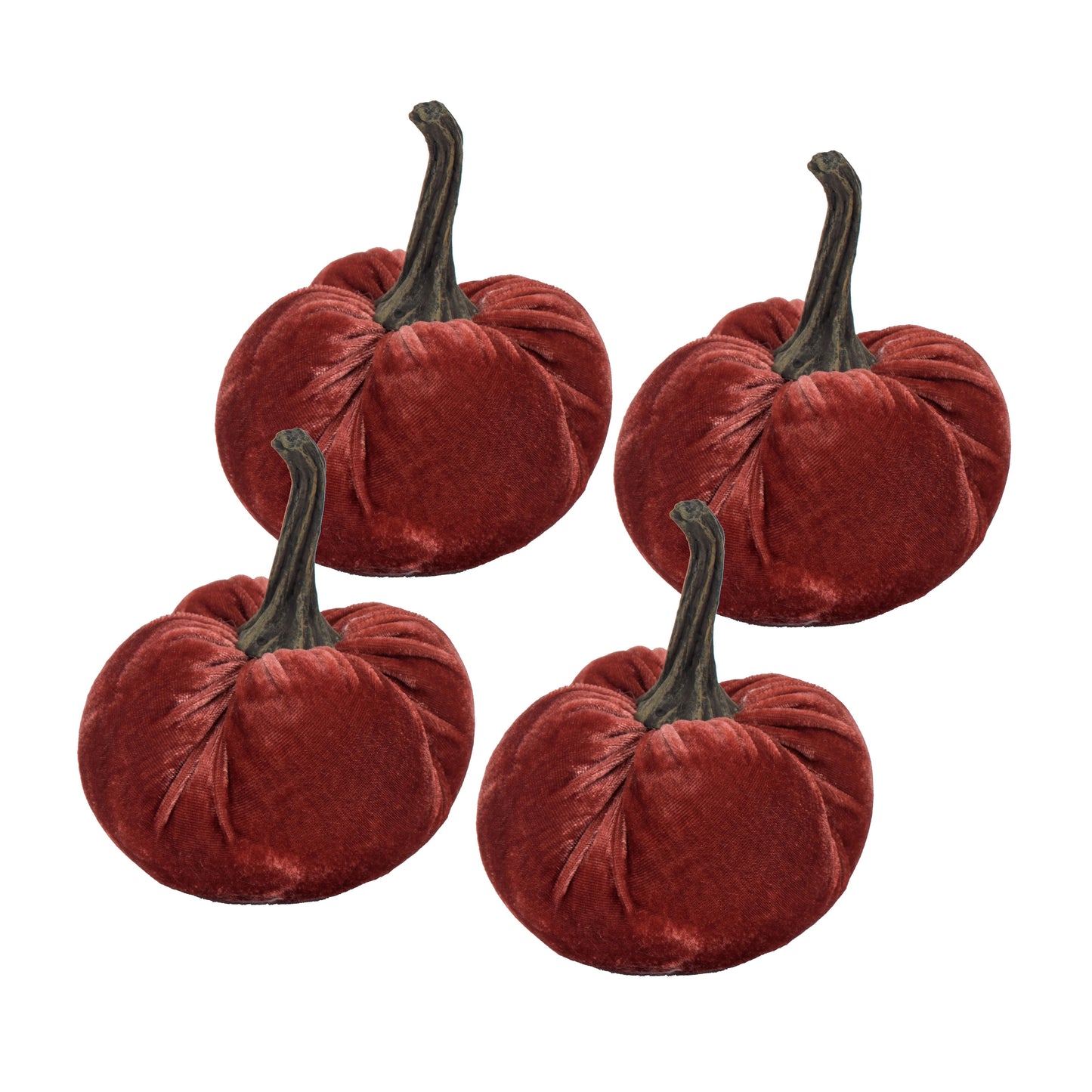 Velvet Weighted Pumpkin With Resin Stem, Pumpkin Ornament Decor For Holiday Harvest Festival Fall Festival & Thanksgiving (Set of 4)