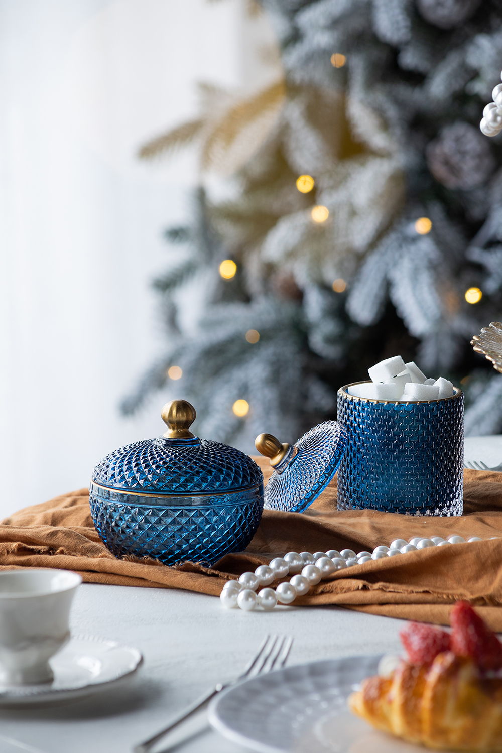 Candy Jar With Lid, Christmas Candy Jar Containers (Set of 2) - Gold / Blue