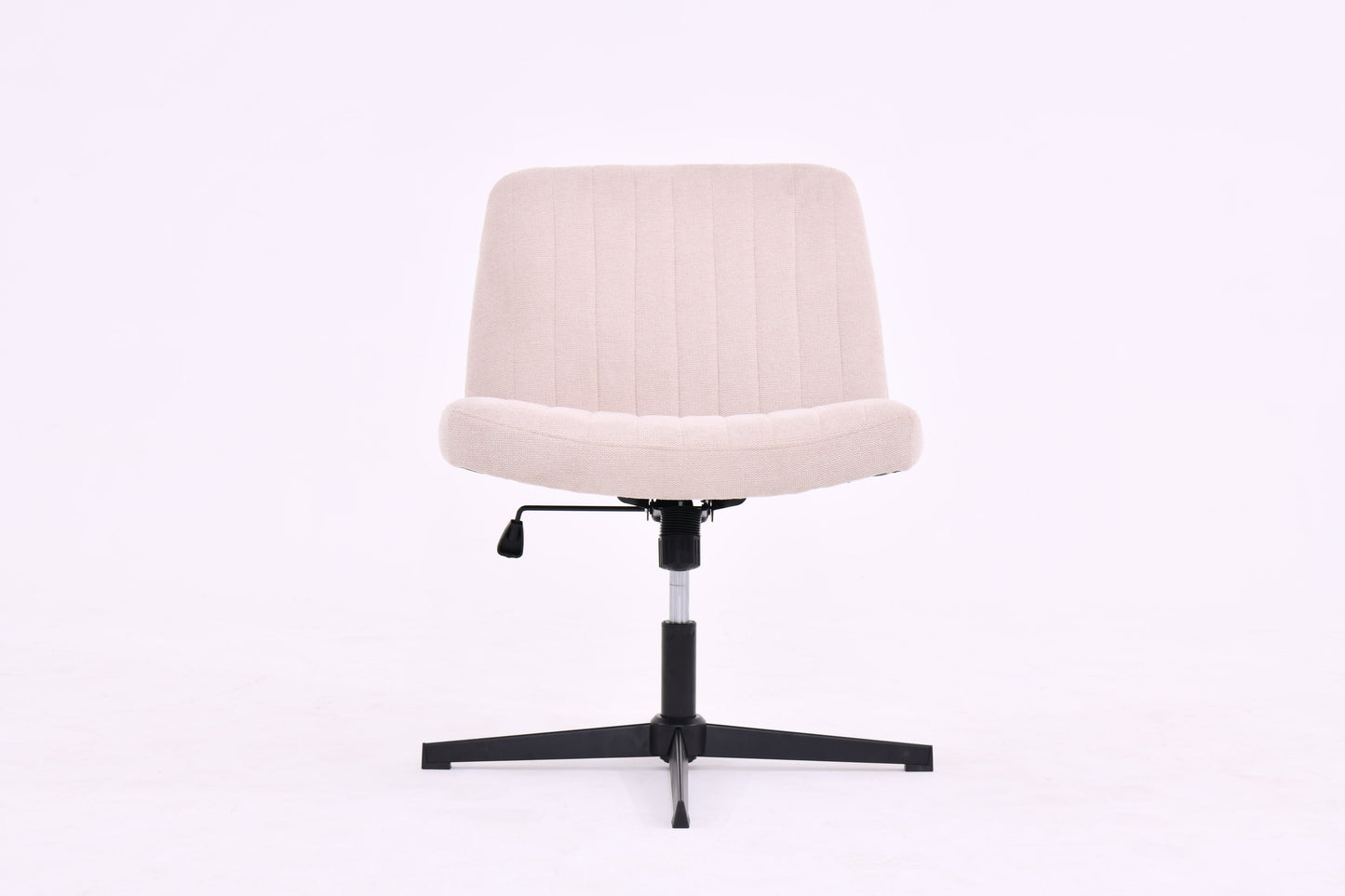 Cross Legged Office Chair, Wide Comfty Desk Chair, Vanity Home Chair No Wheels Armless Computer Task Chair, Swivel And Height Adjustable - Beige