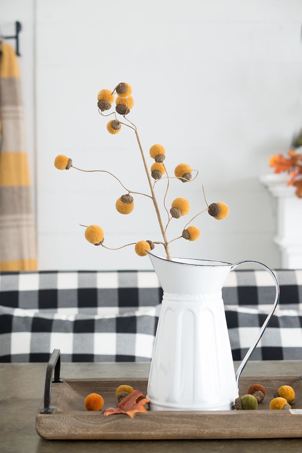 Acorn Spray, Botanicals Decor For Harvest Festival Fall Festival & Thanksgiving Table Decorations (Set of 6) - Yellow