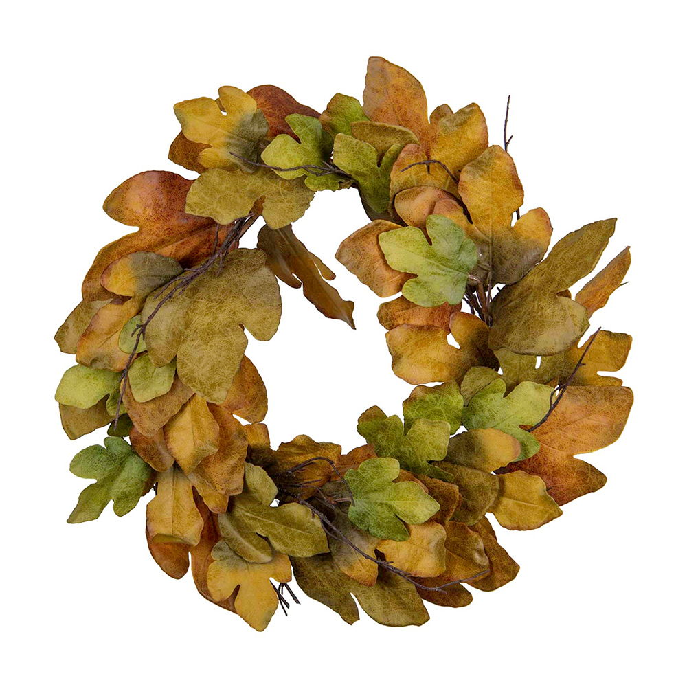 Dia Maple Leaf Wreath, Botanicals Decor For Harvest Festival Fall Festival & Thanksgiving Table Decorations - Green / Mustard
