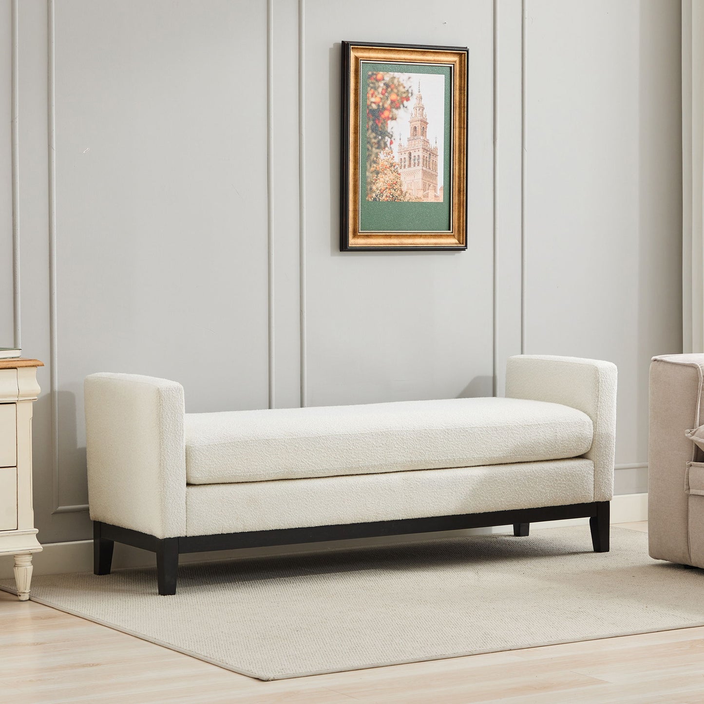 Elegant Upholstered Bench With 2 Bolster Pillows
