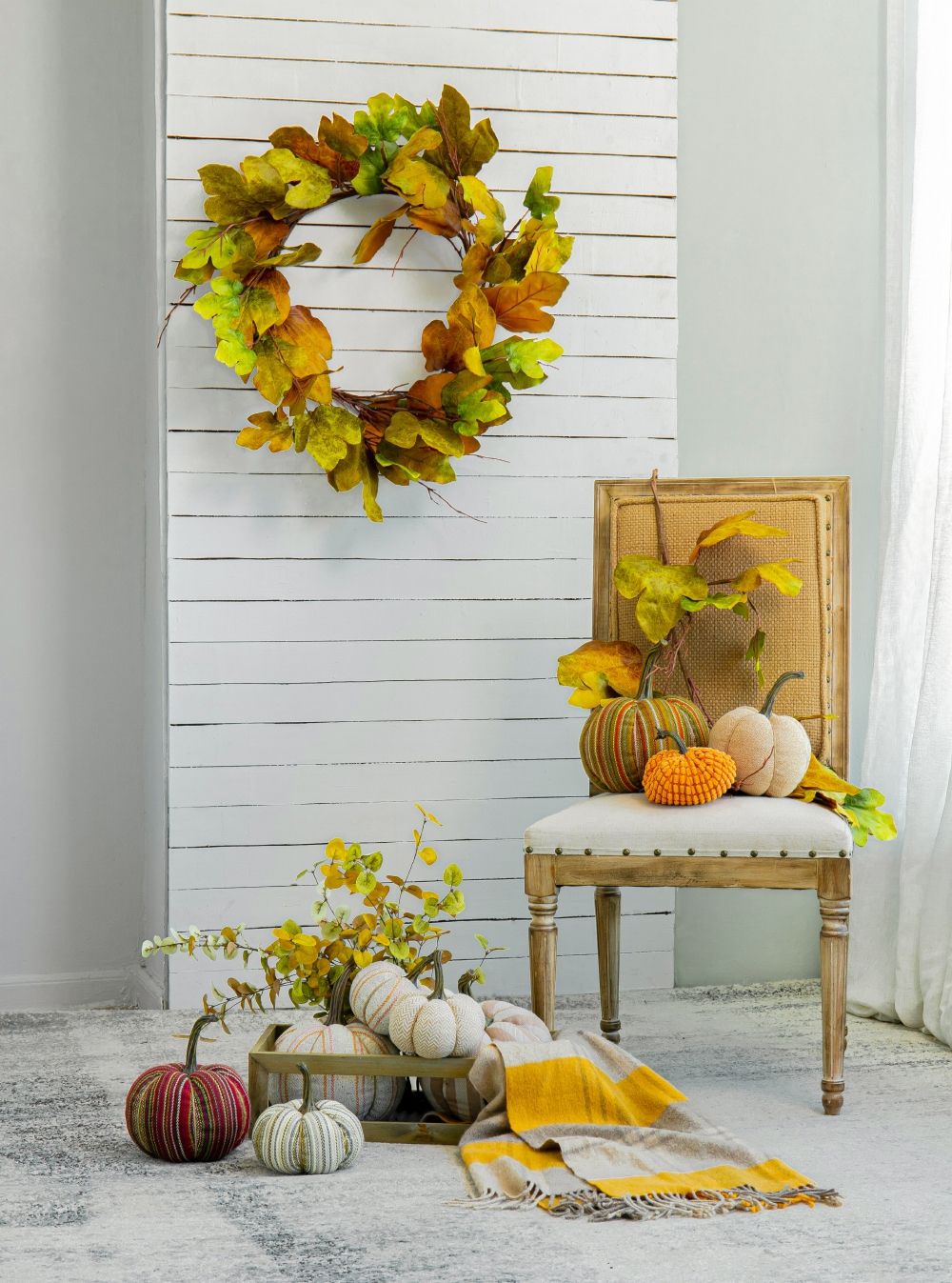 Dia Maple Leaf Wreath, Botanicals Decor For Harvest Festival Fall Festival & Thanksgiving Table Decorations - Green / Mustard