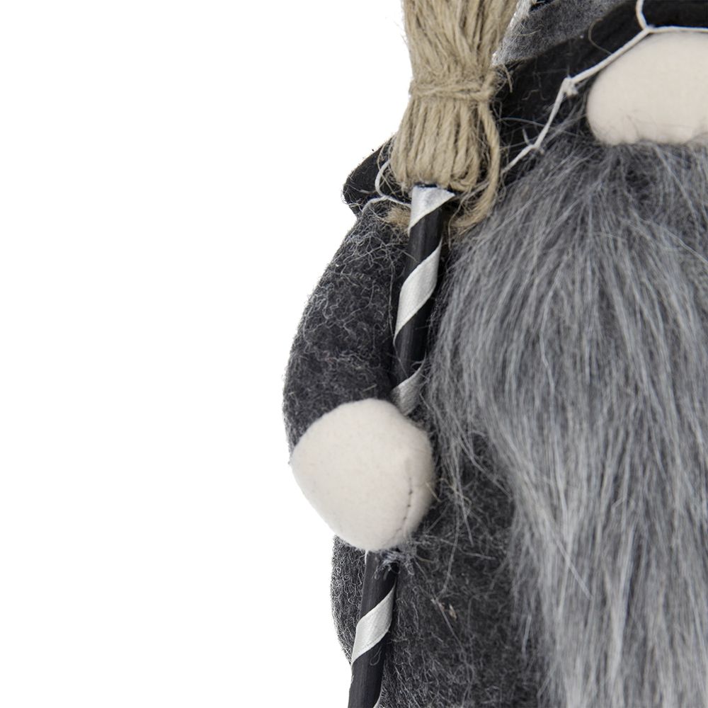 Sitting Gnome With Broomstick & Soft Legs, For Halloween Decor - Black White