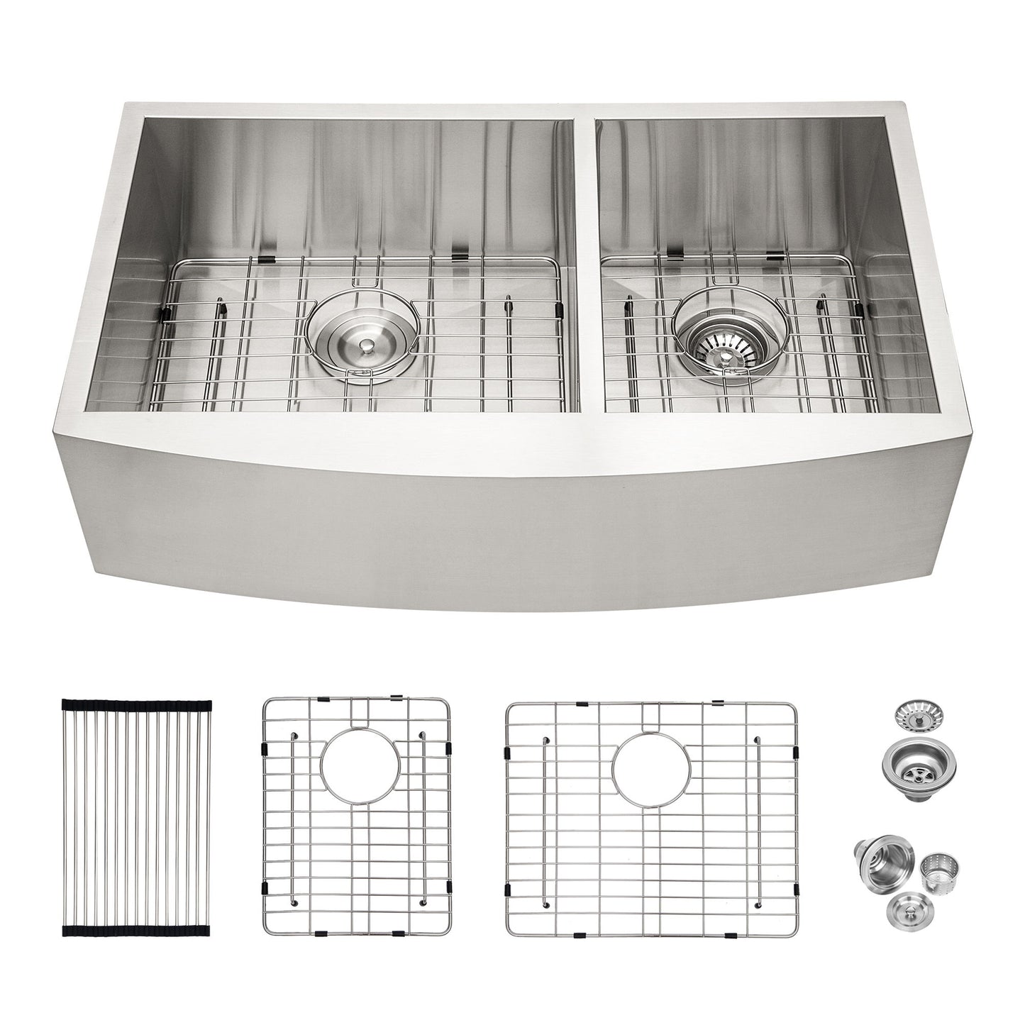 Double Bowl Farmhouse Sink Stainless Steel Undermount Apron Front With 2 9" Deep Basins - Gray