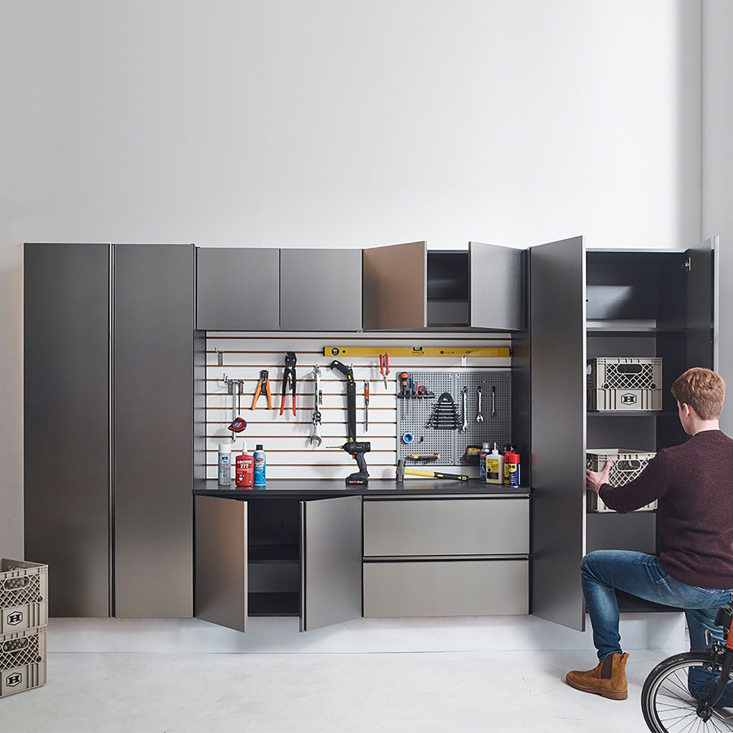 Nova - Series Garage Cabinet Set A With Soft Closing Doors - Metallic Gray