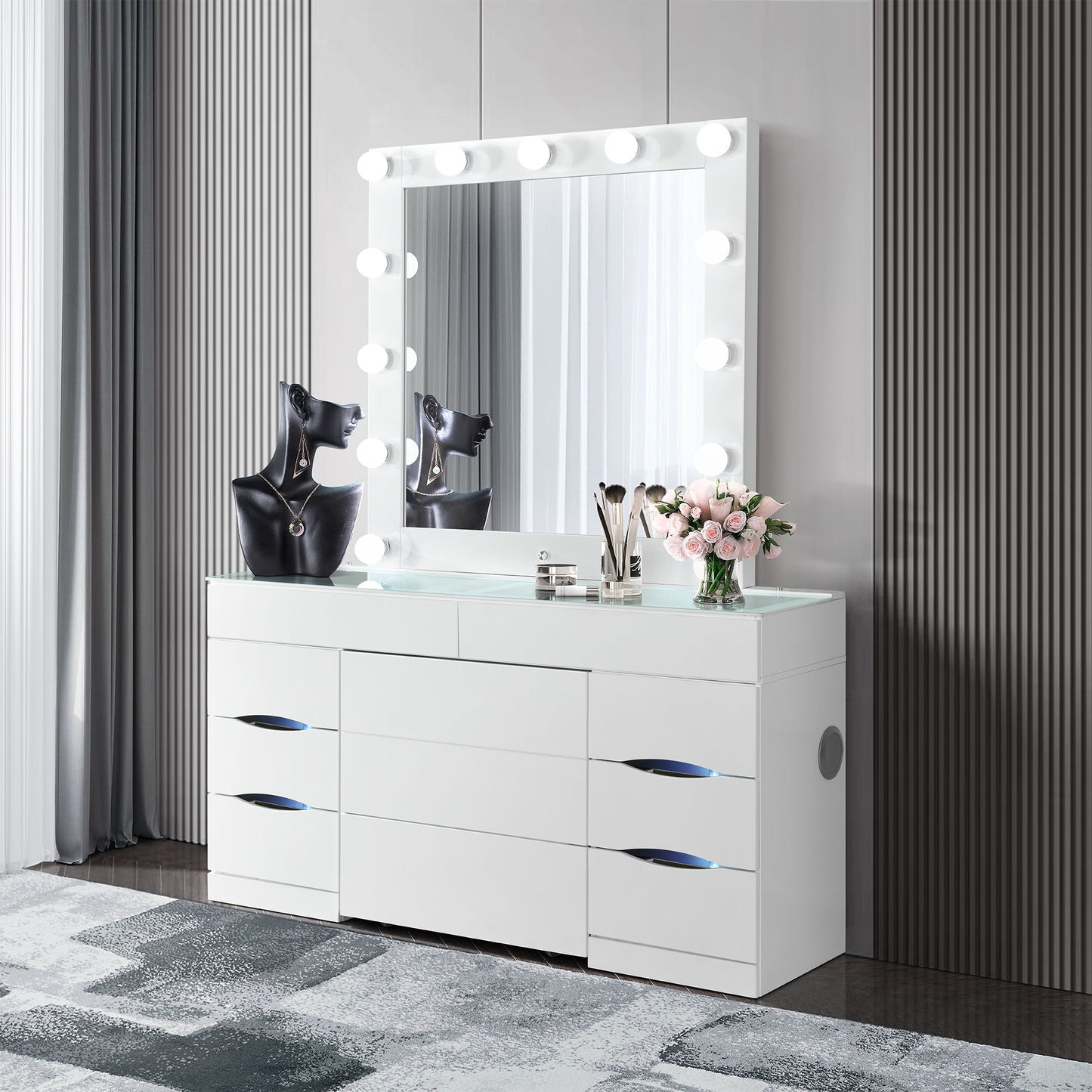 Elisa - Vanity Set With Stool And LED Lights - White