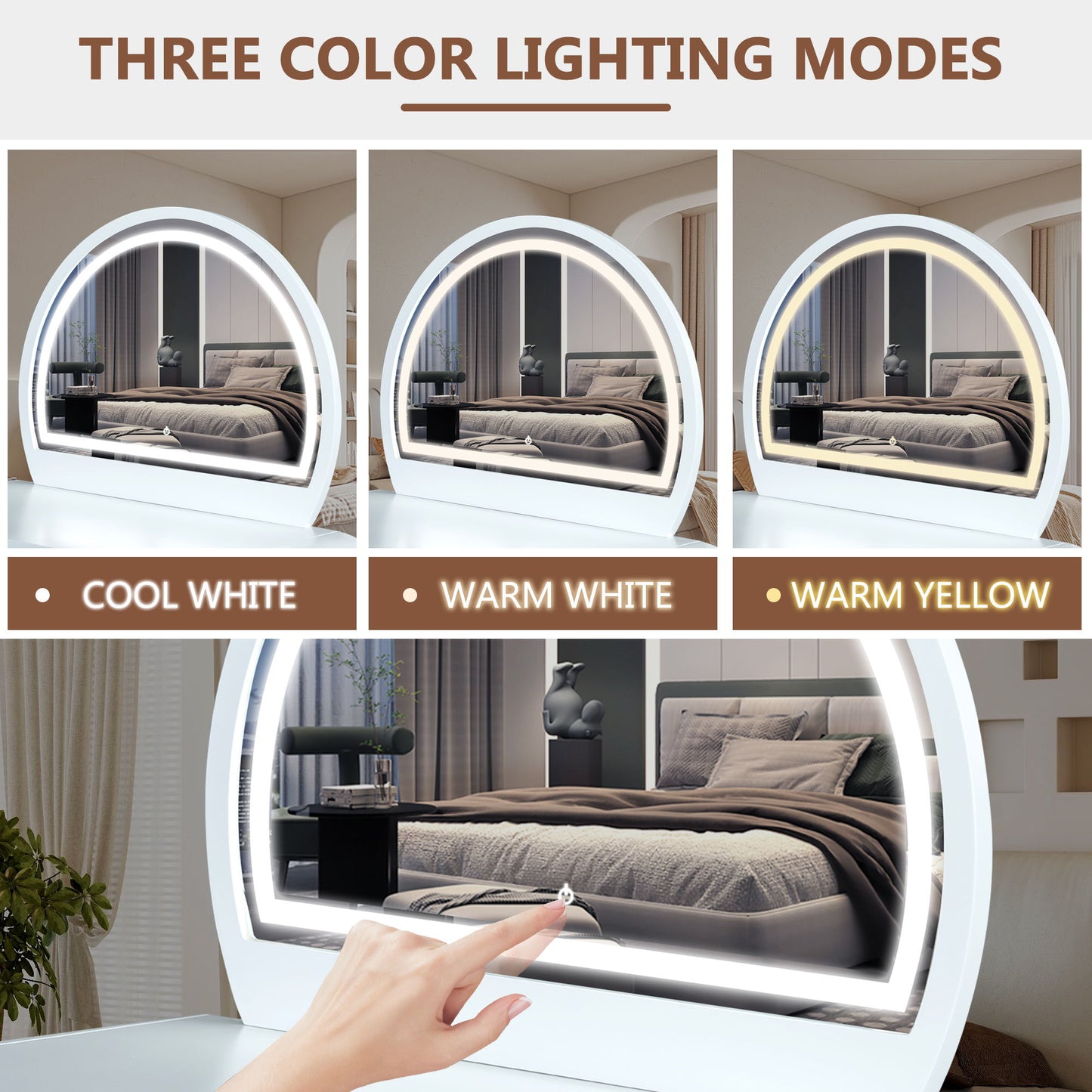 Makeup Vanity Table With Mirror Touch Screen Lighted Mirror, Dressing Table With Drawer For Bedroom - White