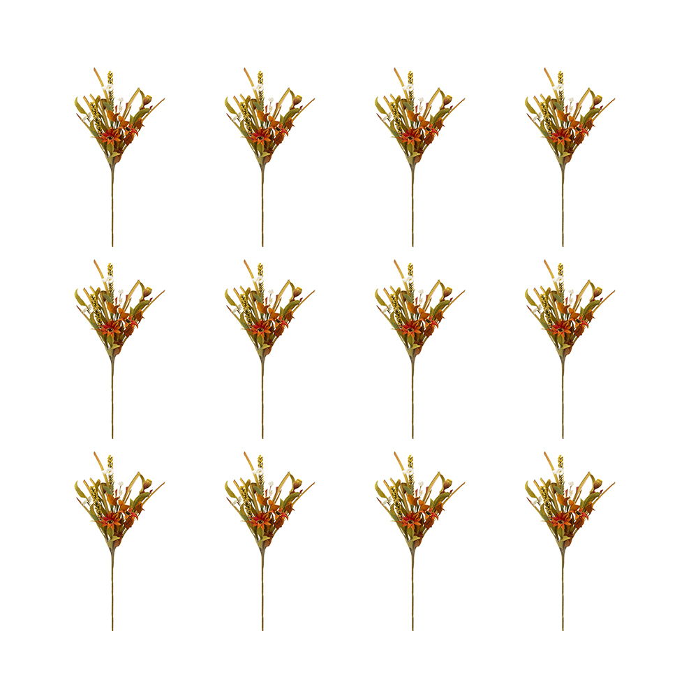 Artificial Flower Picks, Botanicals Decor For Harvest Festival Fall Festival & Thanksgiving Table Decorations (Set of 12) - Green / Orange Multi