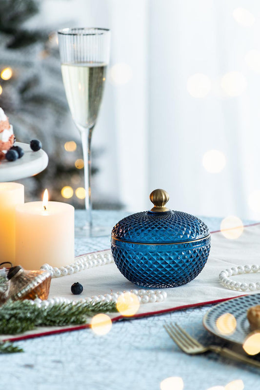 Candy Jar With Lid, Christmas Candy Jar Containers (Set of 2) - Gold / Blue