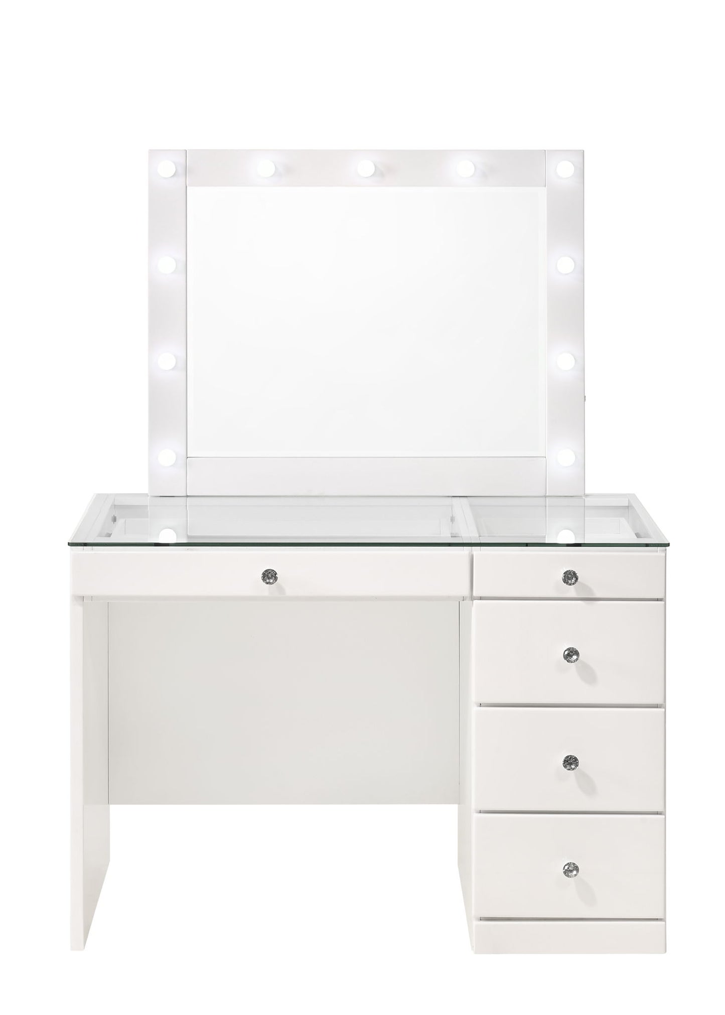 Morgan - Vanity Desk With Glass Top, LED Luxo Mirror & Stool - White