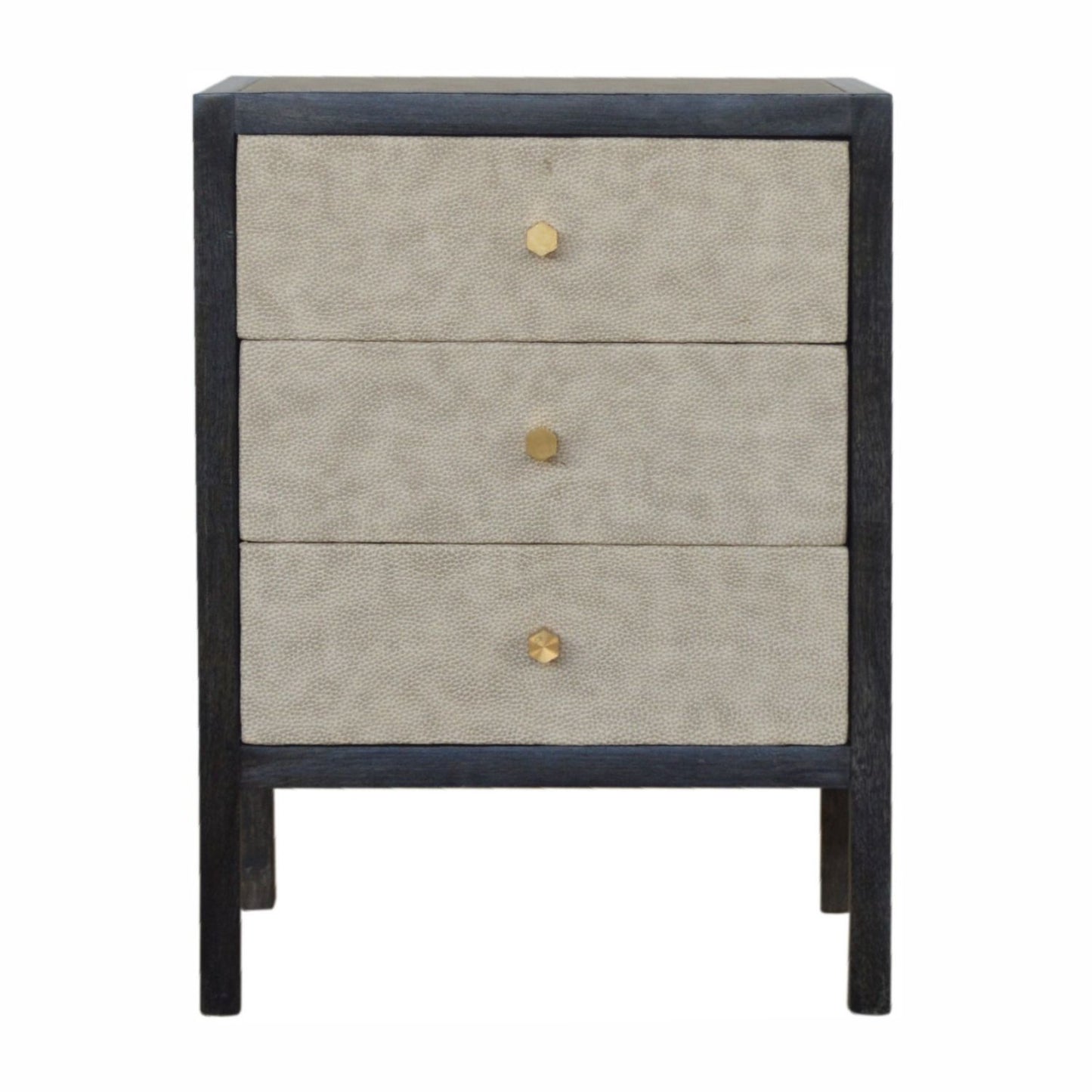 Faux Leather Nightstand, 3 Drawer - Black