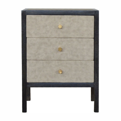 Faux Leather Nightstand, 3 Drawer - Black