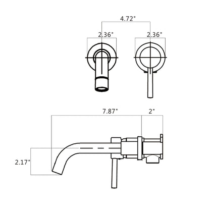 Modern Wall Mount Single Handle Bathroom Sink Faucet, Curved Spout - Matte Black Brass