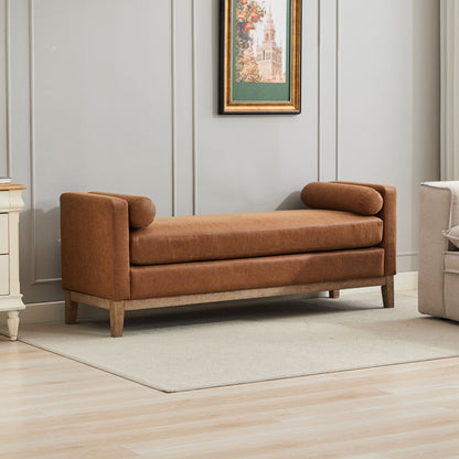 Elegant Upholstered Bench With 2 Bolster Pillows