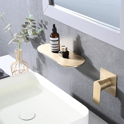 Modern Wall Mount Bathtub Faucet Single Handle With Waterfall Tub Spout And Rough - Brushed Gold