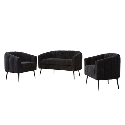 3 Piece Living Room Furniture Set Sofa & Armchairs - Black