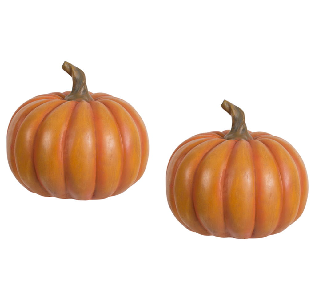 Autumn Resin Pumpkin With Stem, Pumpkin Ornament Decor For Holiday Harvest Festival Fall Festival & Thanksgiving (Set of 2) - Orange