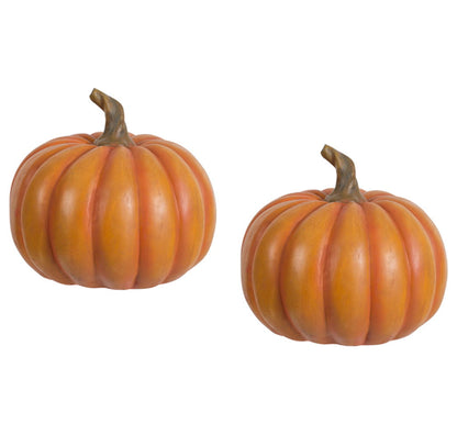 Autumn Resin Pumpkin With Stem, Pumpkin Ornament Decor For Holiday Harvest Festival Fall Festival & Thanksgiving (Set of 2) - Orange