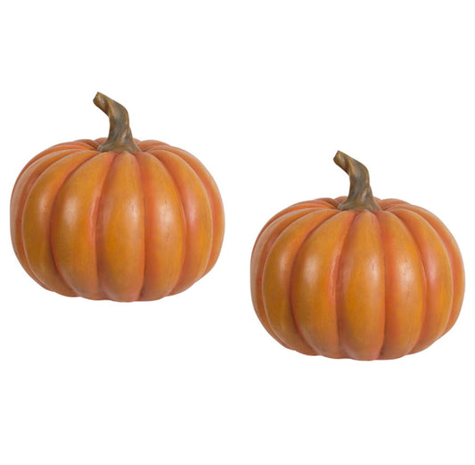 Autumn Resin Pumpkin With Stem, Pumpkin Ornament Decor For Holiday Harvest Festival Fall Festival & Thanksgiving (Set of 2) - Orange