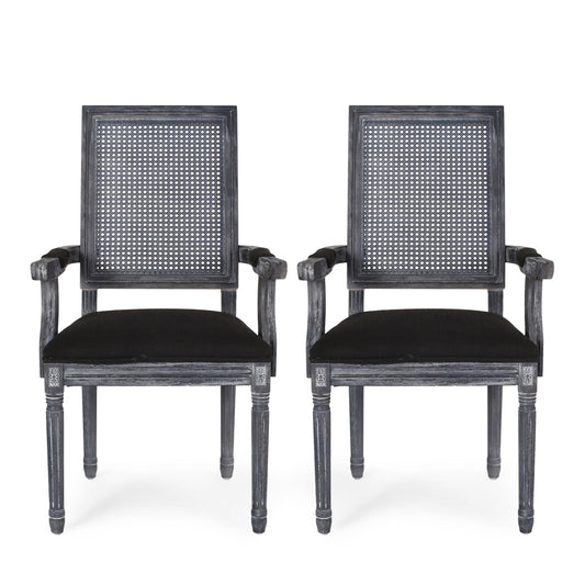 Elegant French Country Style Dining Chair With Cane Backrest