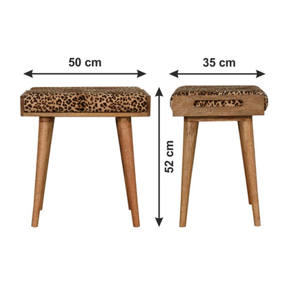 Leopard Velvet Tray Style Footstool - Brown Oak