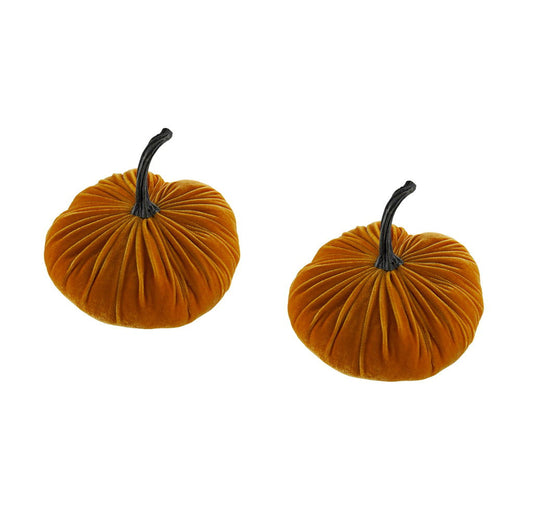 Velvet Weighted Pumpkin Ornament Decor For Holiday Harvest Festival Fall Festival & Thanksgiving (Set of 2) - Orange