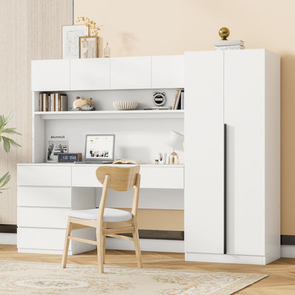 2 Door Storage Desk Wardrobe For Bedroom With Shelves And Drawers