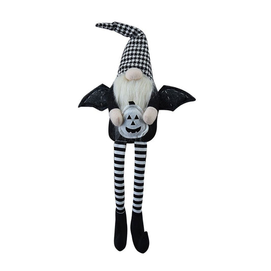 Sitting Gnome With Wings & Plaid Hat, For Halloween Decor