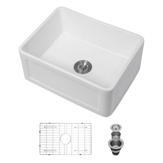 Elegant Farmhouse Apron Front Ceramic Single Bowl, Kitchen Basin