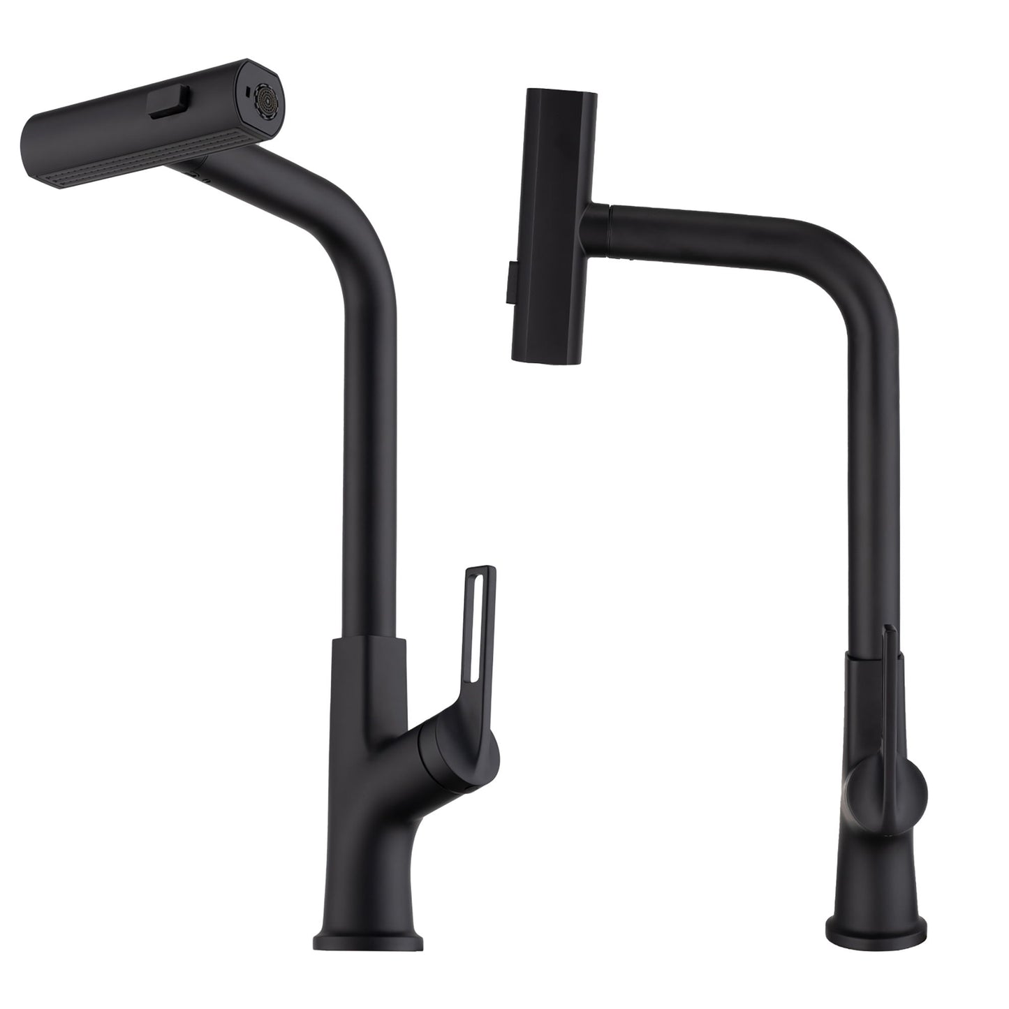 Modern Kitchen Waterfall Faucet With Pull Down Sprayer, Single Handle, 360 Degree Rotating - Matte Black