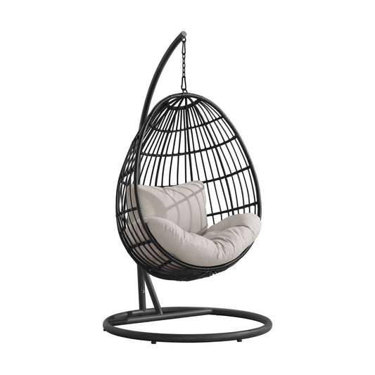 Playa - Swing Egg Chair With Base And Pillar - Dark Gray / Beige