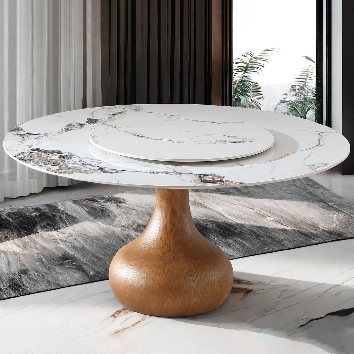 Round Dining Table 53" With Lazy Susan - Walnut / White