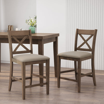 Farmhouse Style Counter Height Chair With Upholstered Seat
