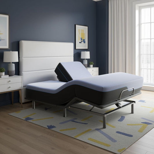 Refresh - 12" Queen Size Flex Head Memory Foam Hybrid Mattress And Adjustable Base Bundle - Blue