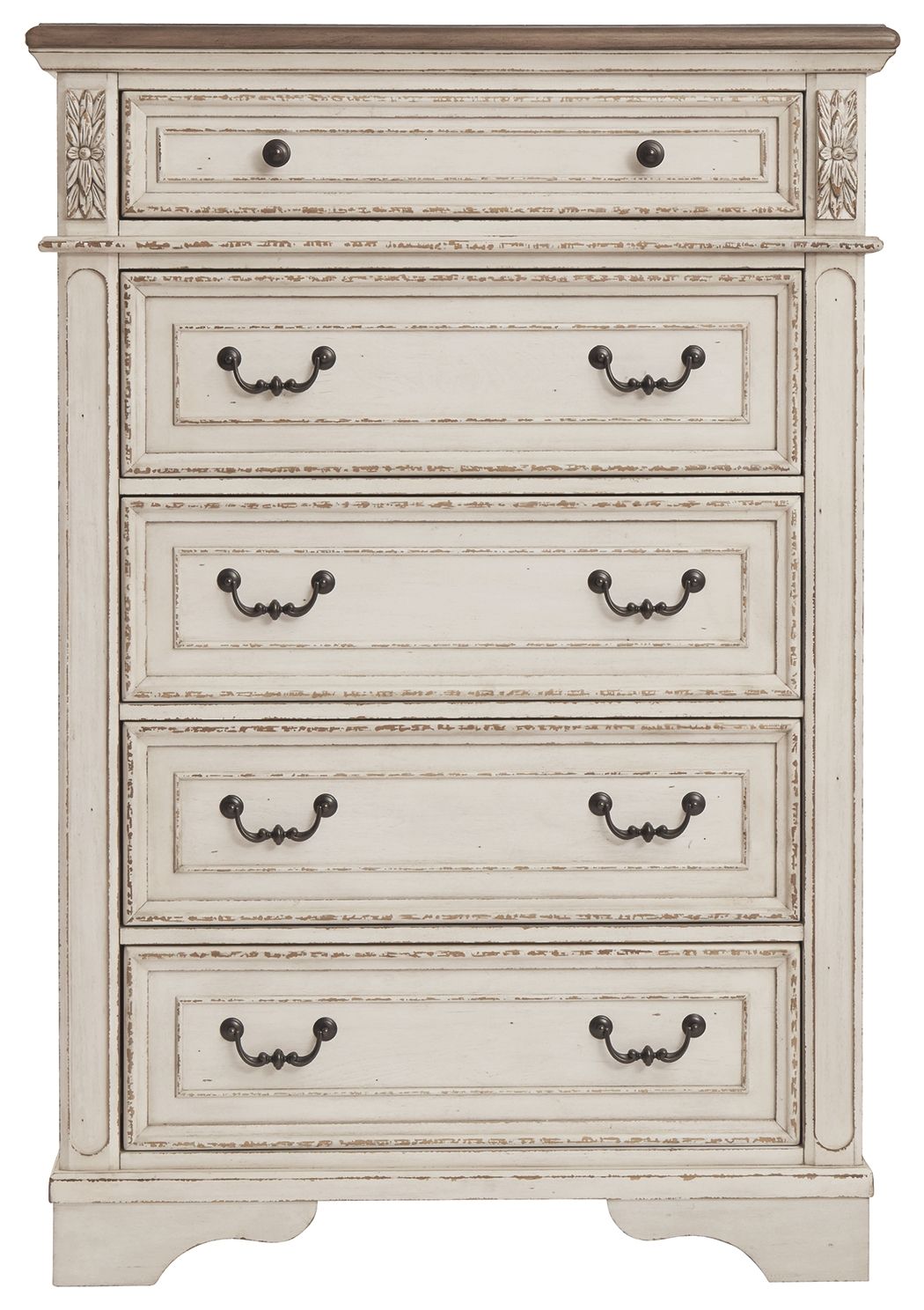 Realyn - Five Drawer Chest - White / Brown / Beige