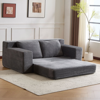 Loveseat Sofa, Comfortable Deep Seat Sofa Bed, Modern Small Corduroy Couch For Living Room Bedroom,Reversible Cushion With Pillows,No Assembly Required,Dark Gray