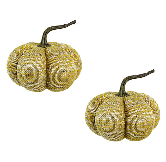 Knitted Weighted Pumpkin Ornament Decor For Holiday Harvest Festival Fall Festival & Thanksgiving (Set of 2) - Yellow