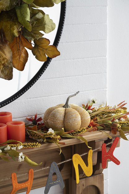 Knitted Weighted Pumpkin Ornament Decor For Holiday Harvest Festival Fall Festival & Thanksgiving (Set of 2) - Yellow