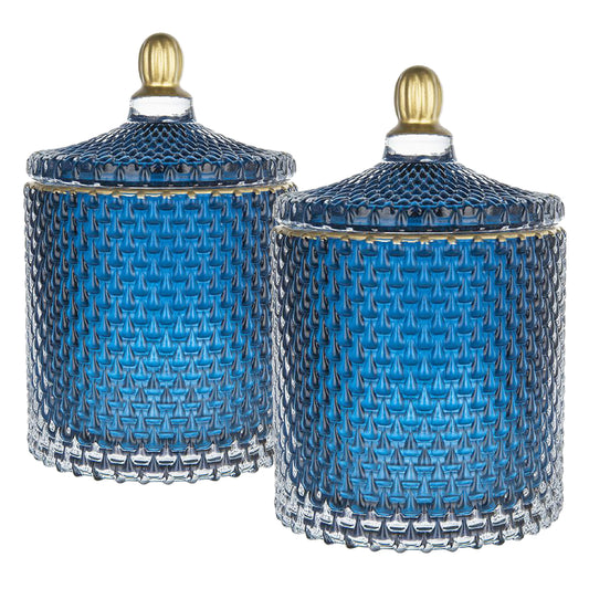 Glass Candy Jar With Lid, Christmas Candy Jar Containers (Set of 2) - Gold / Blue