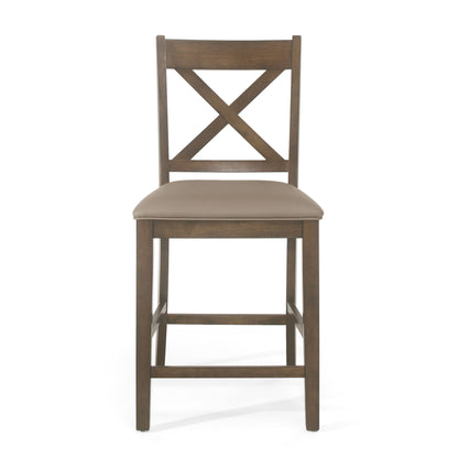 Farmhouse Style Counter Height Chair With Upholstered Seat
